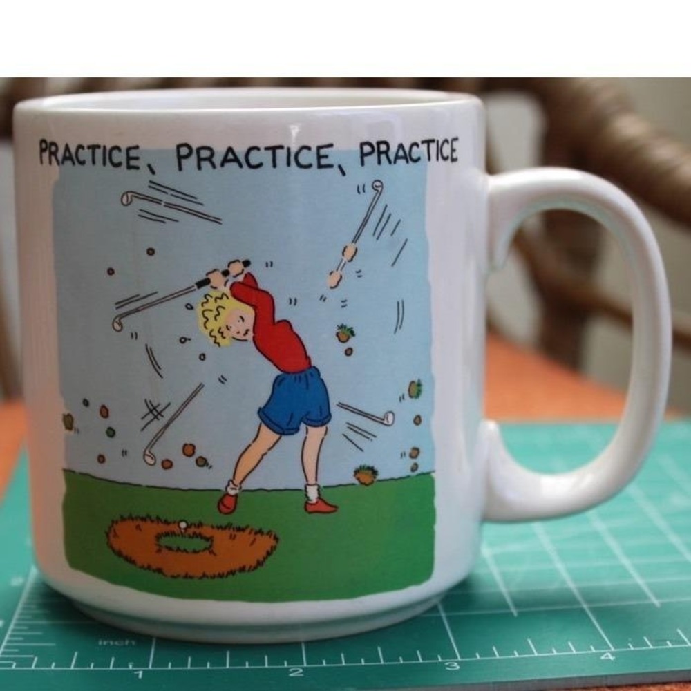 Russ Berrie Golf Practice Practice Practice Vintage Ceramic Coffee Mug‎ 8385